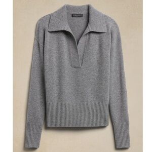 Banana Republic Women's Gray V-Neck - Polo 100% Cashmere Sweater